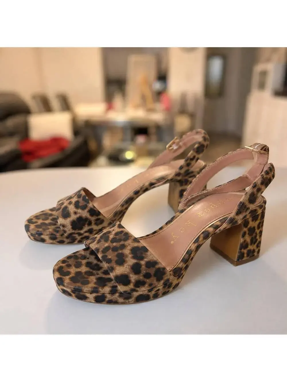 NWT Copper Key Leopard Print Platform Block Heel Sandals Size 7M NWOB